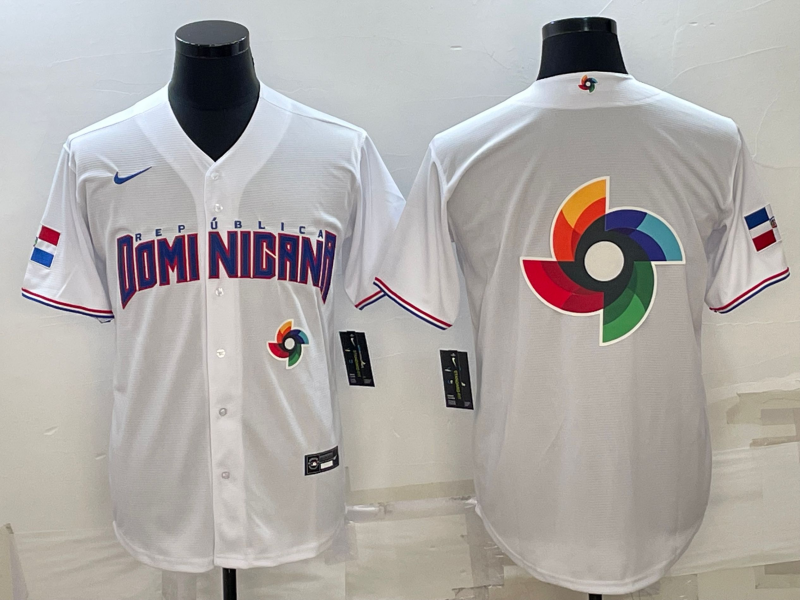Men's Dominican Republic Baseball 2023 White World Baseball Big Logo Classic Stitched Jersey